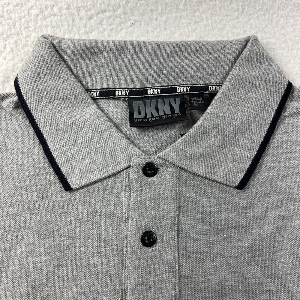 DKNY Polo Shirt Men's XL Grey Short Sleeve Tipped Collar Logo USA VTG NWT - Picture 5 of 12
